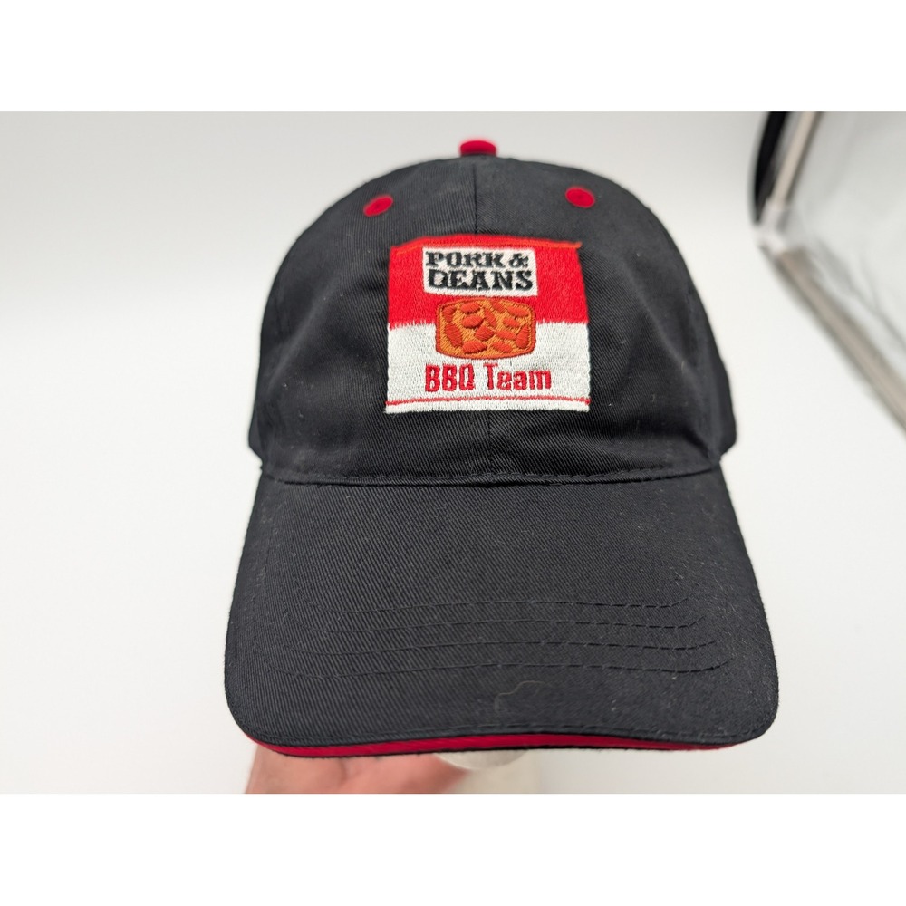 Otto Pork & Beans BBQ Team Hat Black Red Cotton Adjustable Baseball Cap 22-281
